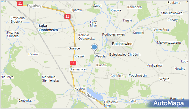 mapa Wesoła, Wesoła gmina Łęka Opatowska na mapie Targeo